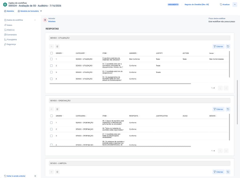 Grids de respostas por seção no SoftExpert